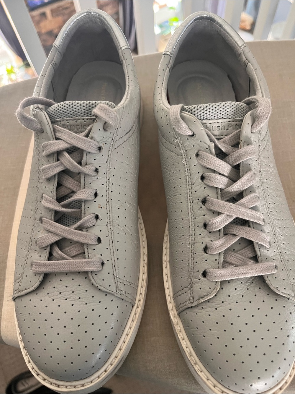 Hush Puppies Light Gray Perforated Leather Sneakers